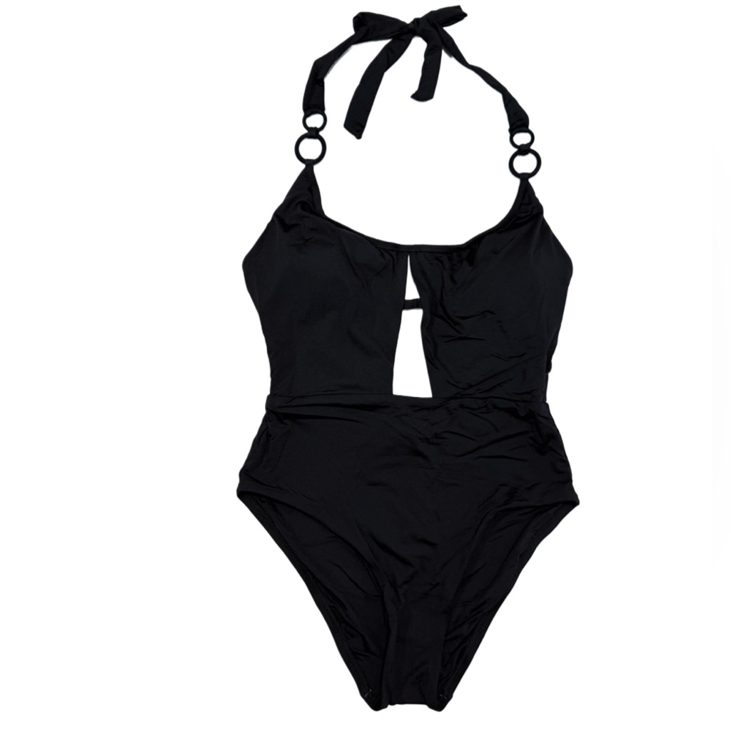 Trina Turk Nwt Black Ring Halter Cutout One Piece Swimsuit